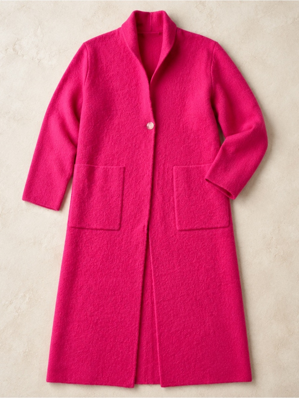 Minimalist Long Open Trench Coat in Bright Fuchsia Pink